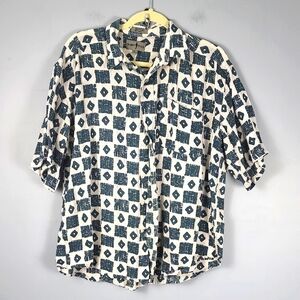 Robert STOCK Vintage 90's OVERSIZED Grandpa Core  Blue Cream Cotton Shirt